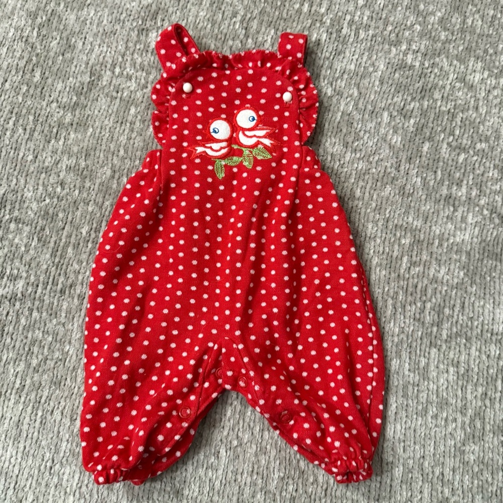 Vintage Carter’s Red Polka Dot Bird Embroidered Romper 3M‎ Made in USA